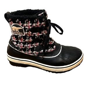 Sorel Black Winter Snow Boots Women's Tivoli Tweed Valentine/Winter Houndstooth